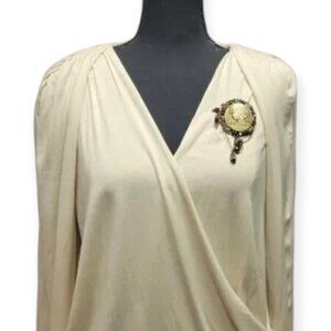 NWT Life & Death Surplice Blouse Women’s Small Cream Bishop Sleeve Cameo